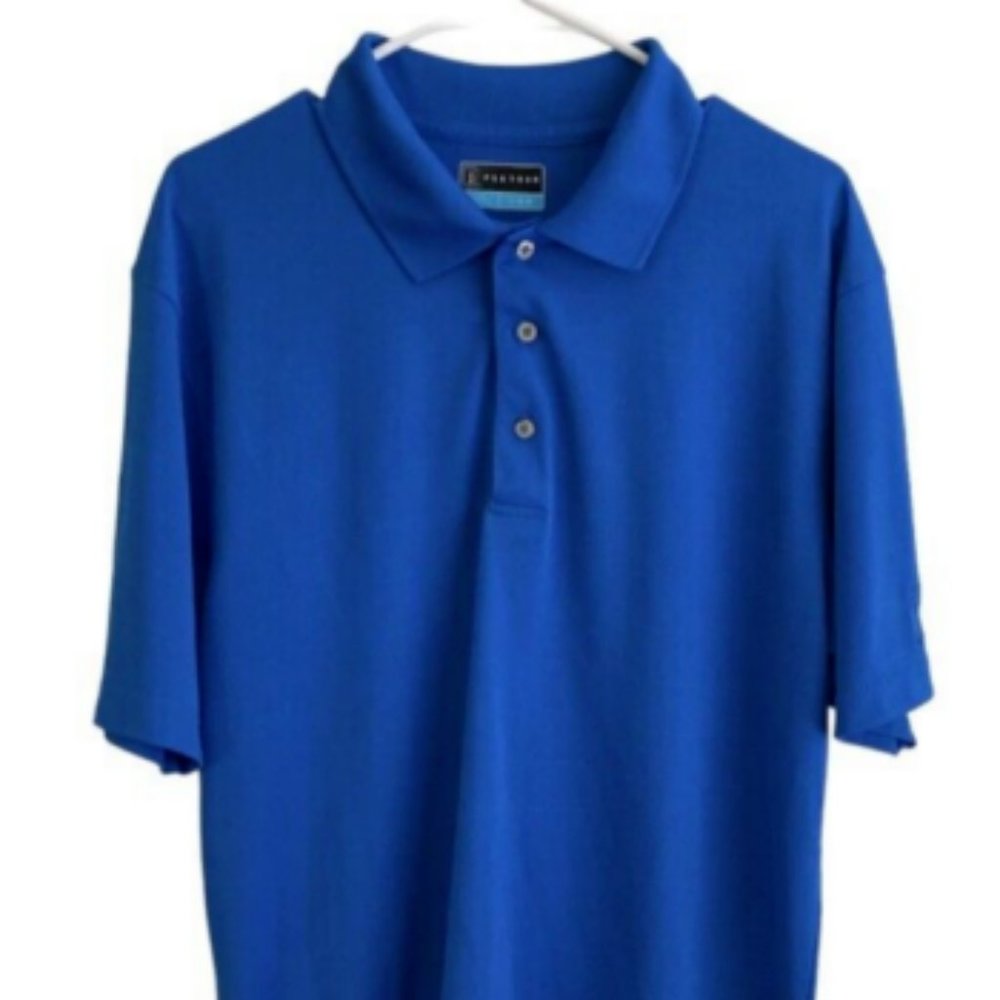 PGA Tour Mens Polo Shirt Sz LG Short Sleeves Blue 100% Polyester